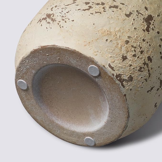 Farmhouse Rustic Vase, 9 Inch White Ceramic Vase for Home Decor Living Room Shelf Office Entryway Table Decor