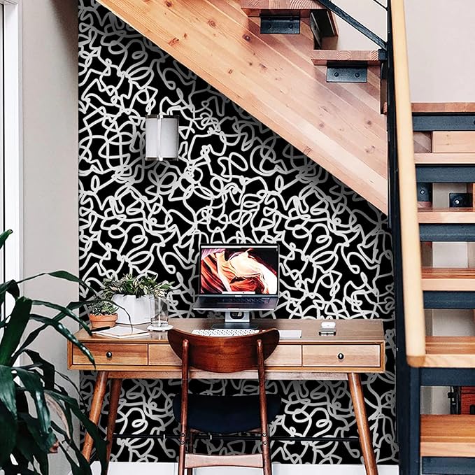 Ismoon 17.3"x393" Peel and Stick Wallpaper Black and White Contact Paper Black Modern Striped Removable Self-Adhesive Wall Paper Renter Friendly Wallpaper for Bathroom Bedroom Cabinets Decor Vinyl