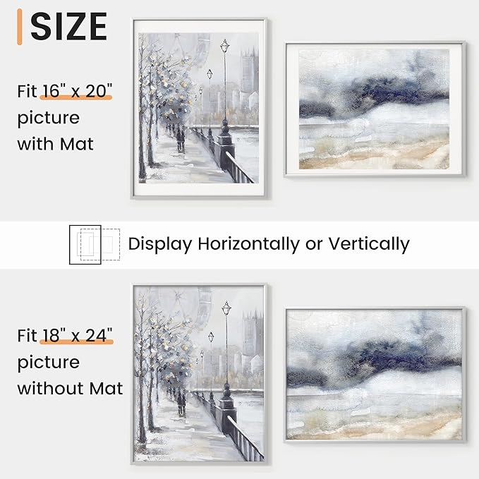 18x24 inch Metal Poster Frame - 18 x 24 Thin Aluminum Picture Frames Matted for 16x20 Photos, Artworks, Prints, Puzzle - High Definition Plexiglass - Vertical and Horizontal Display - Wall Hook Hanging Hardware Included - Silver, Set of 1