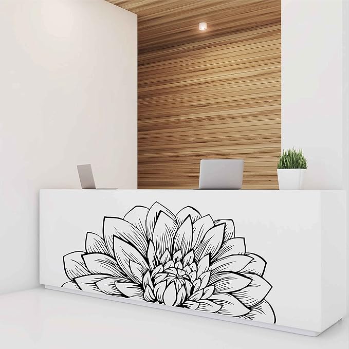 Mandala in Half Dahlia Wall Decal Lotus Flower Interior Home Decor Meditation Mandala Wall Art Stickers BA787 (Black, M-15.7X31.5inch)