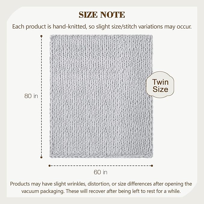 Carriediosa Chunky Knit Throw Blanket 60" X 80" Twin, 100% Hand Made Large Chenille Loop Yarn Soft Fluffy Throws for Couch Sofa Bed, Big Crochet Cozy Heavy Thick Cable Woven Blanket, Grey