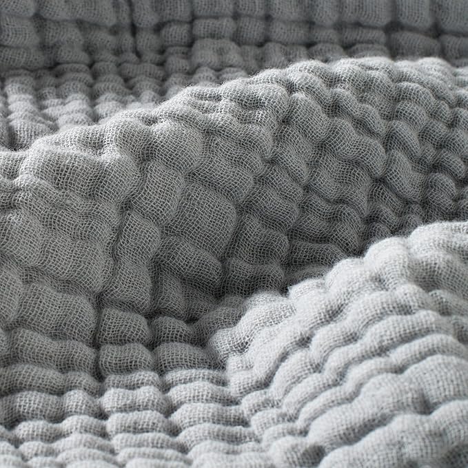 Carriediosa 100% Cotton Muslin Throw Blanket 108" X 90" King Size，4-Layers Summer Gauze Throws for Bed Couch，Soft Lightweight Breathable Linen Blankets Bedspread for Adults All Season，Grey