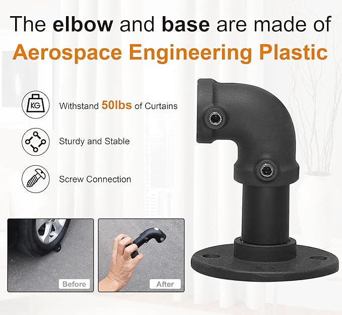 OEMQOBE Curtain Rods for Windows 16 to 120 Inches, Heavy Duty Industrial Curtain Rods 2 pack, Adjustable Wrap Around Blackout Curtains Rod, Black Drapery Rod, 1 Inch Indoor/Outdoor Drapery Pole