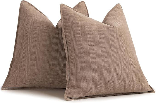 ZWJD Khaki Pillow Covers 18x18 Set of 2 Chenille Throw Pillow Covers with Elegant Design Soft and Luxurious Decorative Throw Pillows for Couch, Bed, and Home Decor