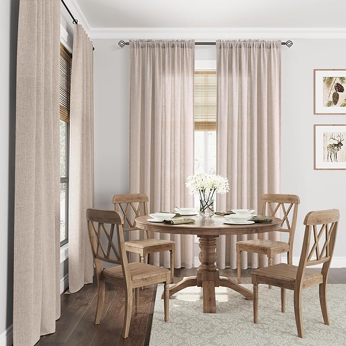 Guken Oatmeal Linen Curtains 84 Inch Length for Living Room Bedroom 2 Panels Set Rod Pocket Light Filtering Semi Sheer Window Curtains 52 Inch Width Boho Farmhouse Linen Drapes, W52xL84