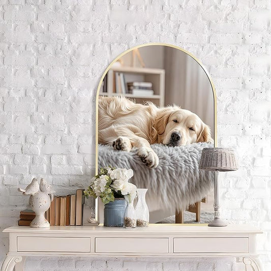 Arched Wall Mirror 20"X30", Gold Bathroom Vanity Mirrors for Over Sink, Modern Farmhouse Mirror Wall Mounted, Curved Arch Design for Bedroom, Living Room & Home Decor