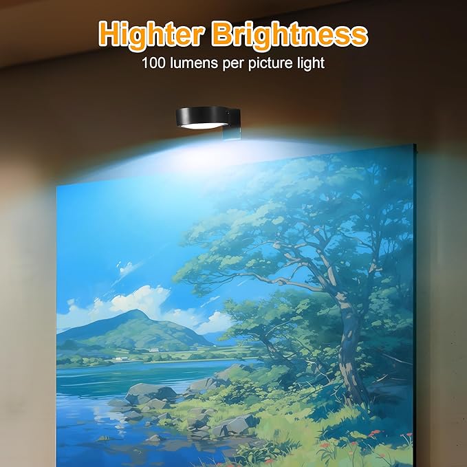 3Pack Picture Lights for Wall, RGB Color Changing Led Art Display Light with Rechargeable Battery Operated, Magnetic Painting Light with Remote Control, Wireless Home Wall Decorative Lighting, Black