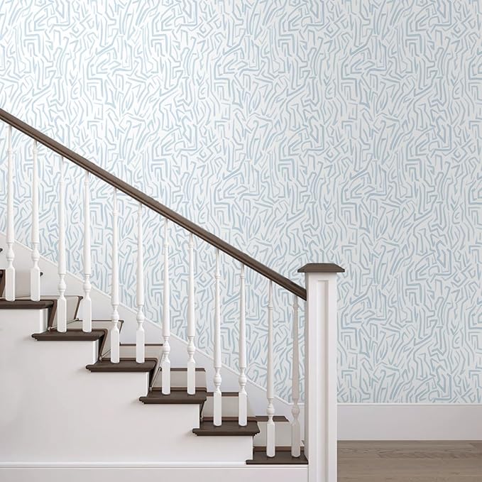 Ismoon 17.3"x 393"Blue and White Wall Paper Peel and Stick Modern Blue Striped Wallpaper Removable Self-Adhesive Neutral Wallpaper Contact Paper for Cabinets and Drawers Vinyl Roll