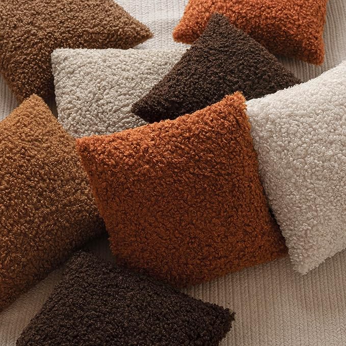 Foindtower 2 Pieces 20x20 Inch Burnt Orange, Faux Fur Throw Pillow Cover Accent Sherpa Furry Pillow Cover Fuzzy Soft Pillowcases Cozy Sheepskin Decorative Fleece Cushion Case for Bed Couch Living Room