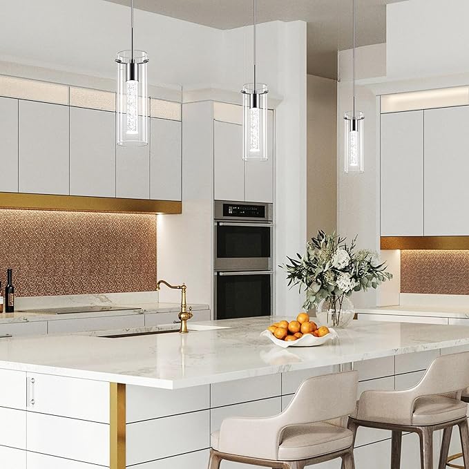 1 Pack Pendant Ceiling Light Fixture, Pendant Lights for Kitchen Island Crystal Pendant Light, 1-Light Integrated Kitchen Hanging Light Fixture Modern Island Light with Bubble Glass