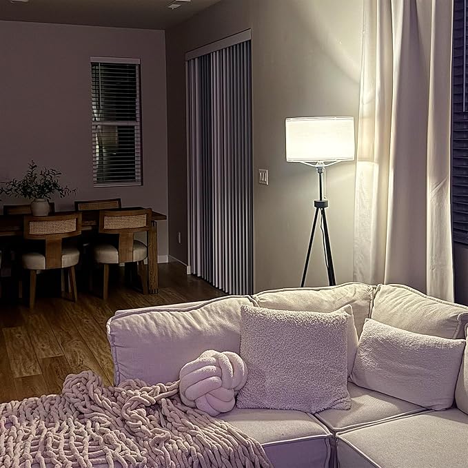 HOMCOM 59.75" Tripod Floor Lamp with Pull Chain Standing, Fabric Lampshade E26 Lamp Holder Steel for Living Room, Bedroom, Office, Black