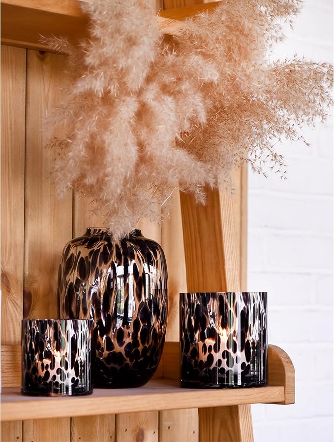 CONVIVA Glass Vase and Candle Holder Set, 3-Piece, Flower Vase Tortoise Pattern,Modern Home Decor Table Centerpiece Thanksgiving Christmas Day Gift Idea.