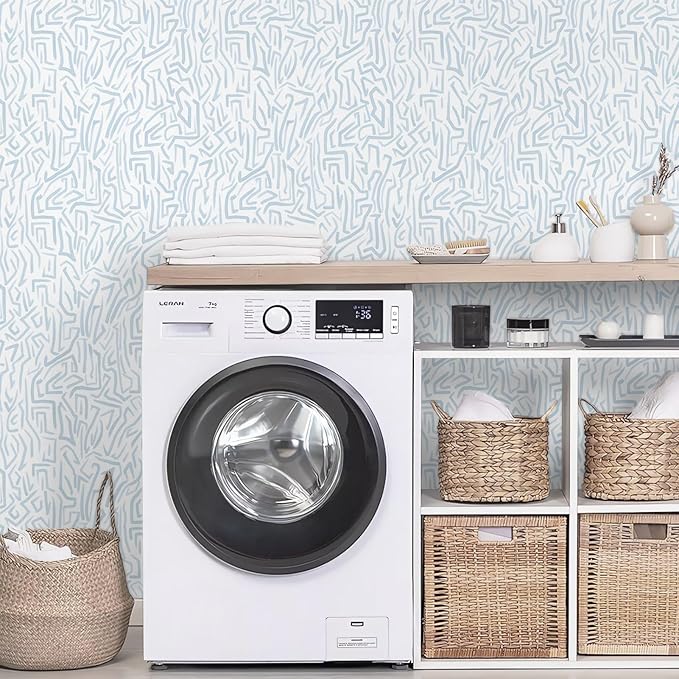 Ismoon 17.3"x 393"Blue and White Wall Paper Peel and Stick Modern Blue Striped Wallpaper Removable Self-Adhesive Neutral Wallpaper Contact Paper for Cabinets and Drawers Vinyl Roll