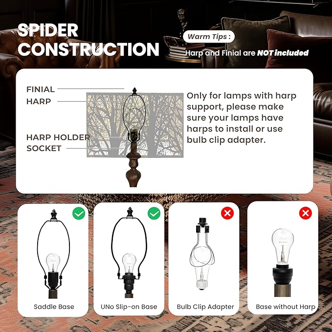 Metal Square Lampshade 8''Top X 14'' Bottom X 9'' Height Lamp Shade Fits For Bedroom Living Room And More Spider Fitter