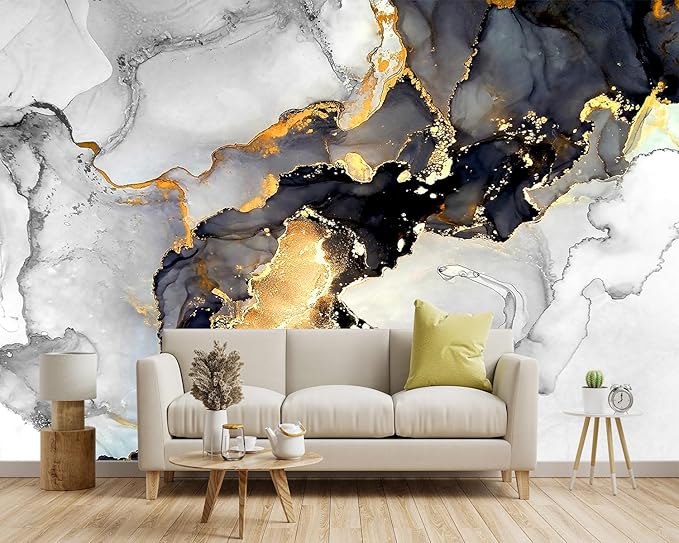 -Grey and White Marbled Fabric Wallpaper Living Room Abstraction Art Bedroom Bathroom Large Wall Mural- 183"x120"（ not Peel and Stick）