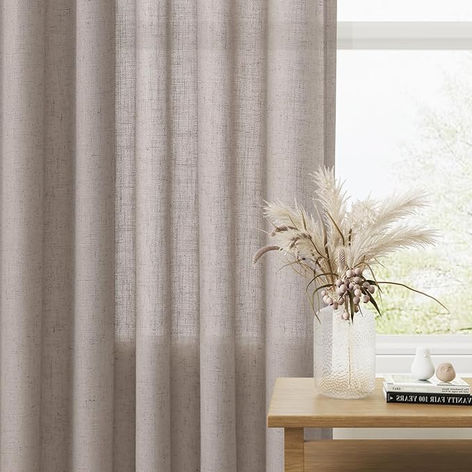Brown Grey Linen Curtains 108 Inches Long 2 Panel Set Rod Pocket Semi Sheer Dining Room Cozy Bedroom Decor Cotton Look Country Rustic Farmhouse Boho Curtains 52x108