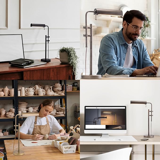 O'Bright Aurora LED Pharmacy Desk Lamp - Swing Arm, Industrial Design for Reading, Crafting, Work,10W LED, Adjustable Height 18.5-24.5 inches - Ideal for Living Room, Bedside, Office - Black