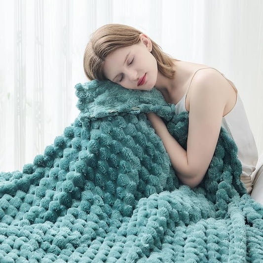 NEWCOSPLAY Super Soft Throw Blanket Light Teal Premium Silky Flannel Fleece 3D Clouds Stylish Jacquard Lightweight Bed Blanket All Season Use 350GSM (Light Teal, Throw(50"x60"))