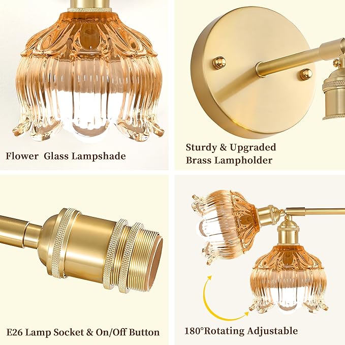 Battery Operated Wall Sconce with Remote Control,Vintage Wall Lamp with Flower lampshade,Rechargeable Battery Powered Wall Lights with 15 Colors for Beside Bedroom Living Room Doorway,Set of 2