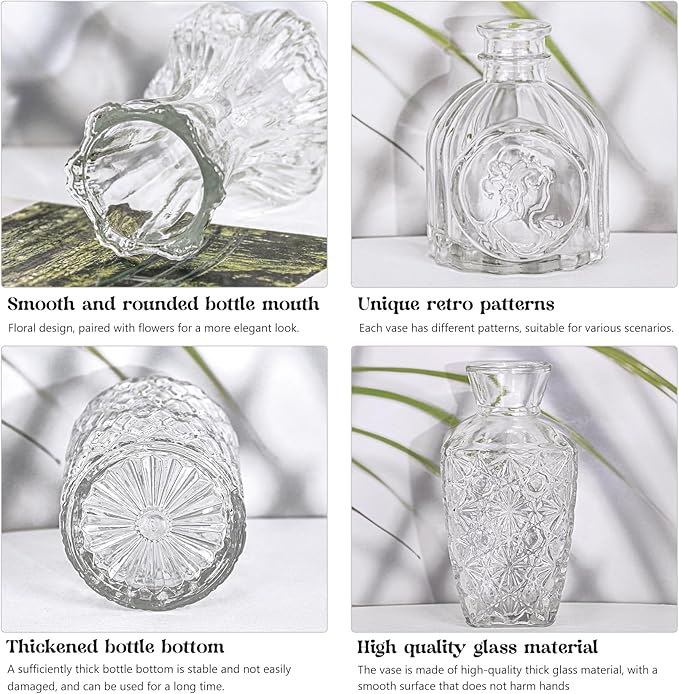 Set of 24 Glass Bud Vase Set, Small Vintage Clear Flower Vase Centerpieces for Table Bulk Cute Rustic Style Mini Vase for Home Decor Wedding Baby Shower Birthday Party