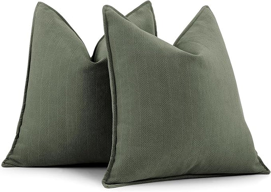 ZWJD Army Green Pillow Covers 26x26 Set of 2 Chenille Throw Pillow Covers with Elegant Design Soft and Luxurious Decorative Throw Pillows for Couch, Bed, and Home Decor