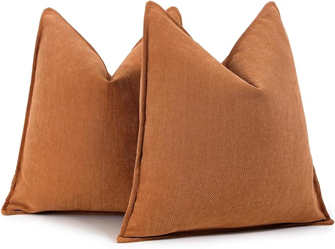 ZWJD Orange Pillow Covers 20x20 Set of 2 Chenille Throw Pillow Covers with Elegant Design Soft and Luxurious Decorative Throw Pillows for Couch, Bed, and Home Decor