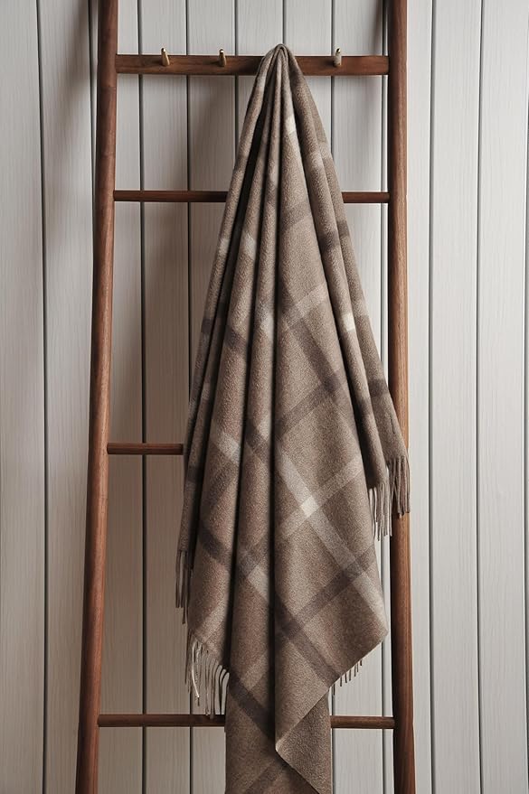 EP Mode 100% Pure Cashmere Throw Blanket for Sofa, Classic Design with Gift Box (Neutral Windowpane)