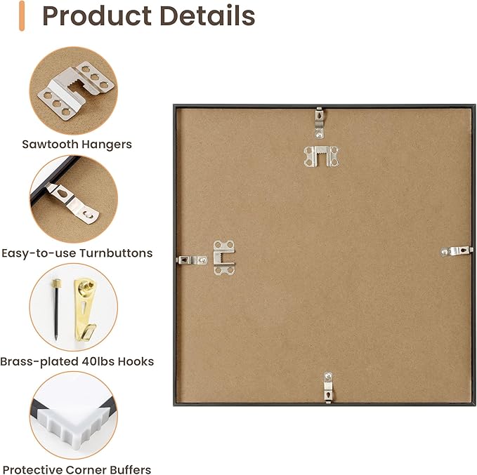 12x12 Metal Picture Frame Black, 12x12 Durable Thin Aluminum Photo Frames with Removable Mat for 8x8 Photo, Wall Hanging Metal Poster Frame with High Definition Plexiglass, Set of 1