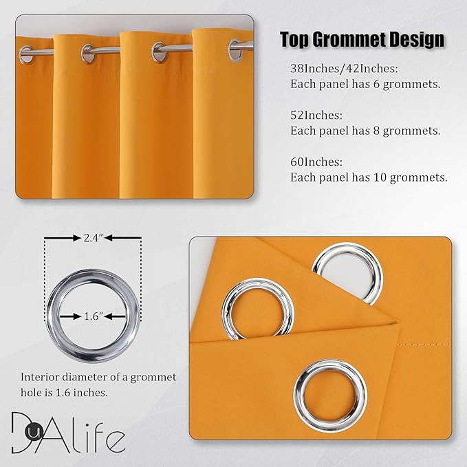 Dualife Marigold Blackout Curtain Panels/Drapes for Living Room 72 inch Length Solid Energy Efficient Room Darkening Bedroom Curtains Thermal Insulated Grommet Top 42x72 inch Orange Yellow