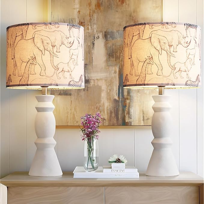 Lamp Shades Set of 2, Drum Lampshades, Lampshade 10 Inches Height, Lampshades for Table Lamp, Floor Lamp, Pendant Light, Lamp Shade Harp Holder Included