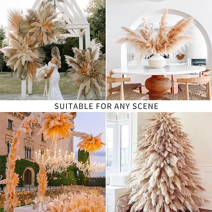 10 Stems 46 inch Tall Pampas Grass Decor - Large Fluffy Dried Pompas Grass for Floor Vase - Rustic Wedding, Baby Shower, Party, Farmhouse, Boho Home Decor