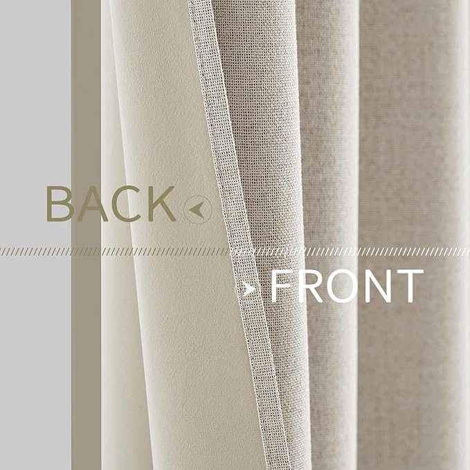 MIULEE 100% Blackout Linen Curtains for Bedroom Thermal Insulated Birch Grommet Room Darkening Curtains & Drapes for Living Room Nursery 52 x 84 Inch (2 Panels)