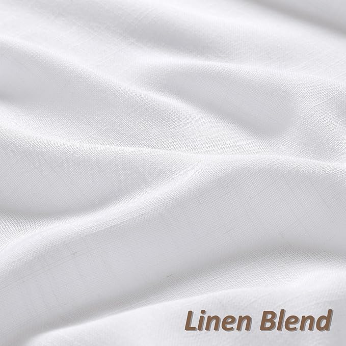 Guken White Linen Curtains 45 Inch Length for Living Room Bedroom 2 Panels Set Rod Pocket Light Filtering Semi Sheer Window Curtains 52 Inch Width Boho Farmhouse Linen Drapes, W52xL45