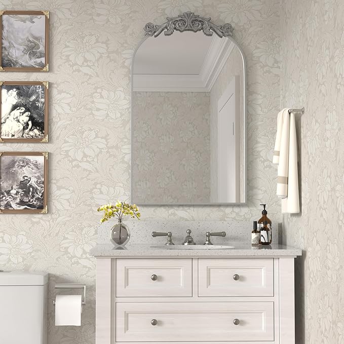 PAIHOME Arched Mirror, 19x30 Inch Antique Mirror Silver Wall Decor Mirror Metal Frame Wall Mounted Mirror for Home Entryway Leaning