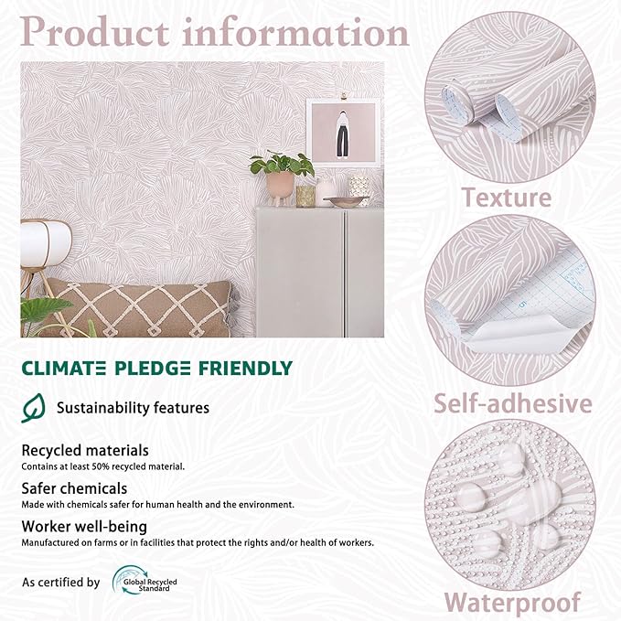 Heroad Boho Peel and Stick Wallpaper Pink and White Floral Contact Paper Modern Removable Self-Adhesive Wallpaper for Bedroom Living Room Cabinets Decoration Thicken Vinyl Roll 17.3''x78.7''