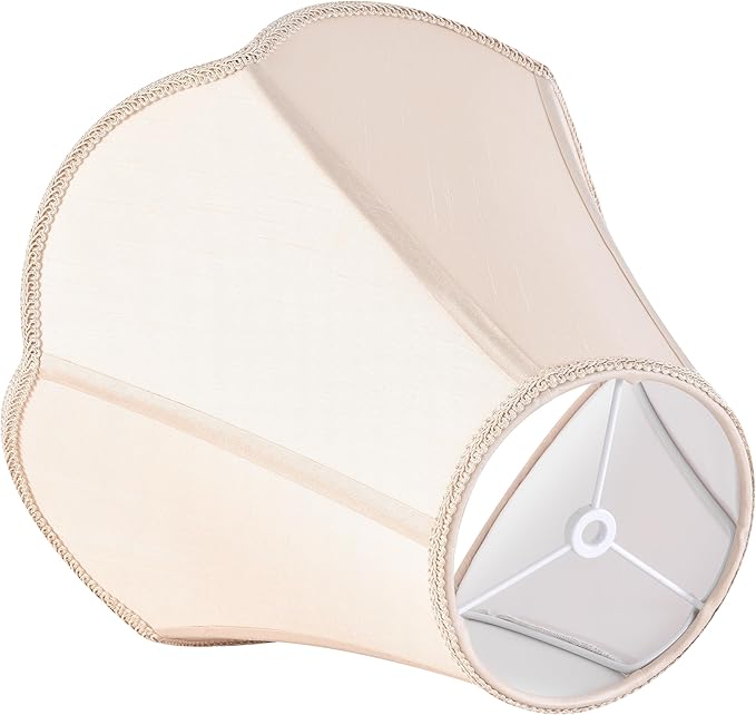 GO&SO 2 Pcs Barrel Lamp Shades Yellowish Beige Lamp Shade 6x13x10.6"(Spider) Bell Lamp Shade for Floor Lamps&Table Lamp,Scalloped Lampshade Modern Petal Edge Braid,Faux Silk Fabric,Easy Assembly