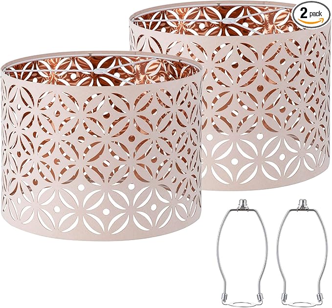 Pink Lamp Shades Set of 2, Drum Lampshades, Lampshade 10 Inches Height, Lampshades for Table Lamp, Floor Lamp, Pendant Light, Lamp Shade Harp Holder Included