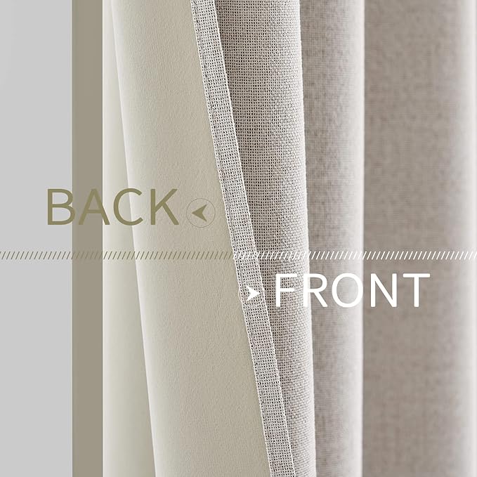 MIULEE 100% Blackout Linen Textured Curtains for Bedroom Solid Thermal Insulated Ivory Grommet Room Darkening Curtains & Drapes Luxury Decor for Living Room Nursery 52 x 96 Inch (2 Panels)