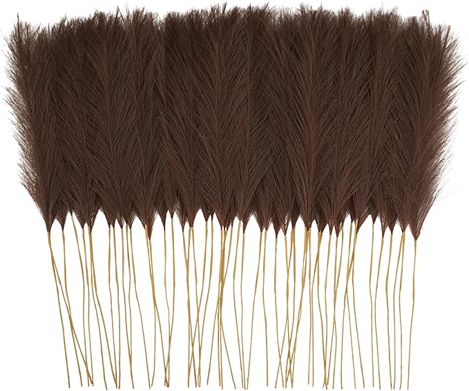 50pcs Faux Pampas Grass Decor, 21.6" Short Artificial Pompous Grass Floral Fake Pompas Grass Branches Vase Filler Flower Arrangement for Home Wedding Boho Decor, Brown