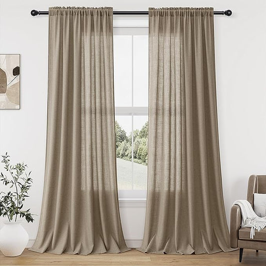 Guken Burlap Linen Curtains 84 Inches Long 2 Panel Set Rod Pocket Semi Sheer Dining Room Cozy Bedroom Decor Cotton Look Country Rustic Farmhouse Boho Curtains 52x84