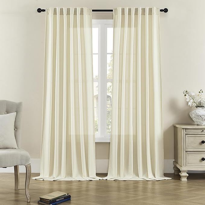 Natural Linen Room Divider Curtains for Bedroom, Rod Pocket & Back Tab Flax Linen Burlap Semi Sheer Window Drapes Privacy with Light Filtering for Patio Door, W70 x L84, Cream, 2 Pieces