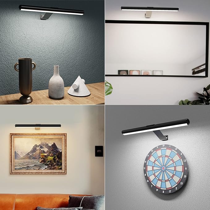 Wireless Led Picture Lights for Wall Art 2Pack 16inch Rechargeable Painting Light with Remote ,Battery Picture Lights for Art Painting Gallery Full Metal Display Light for Portait Dartboard 300lm