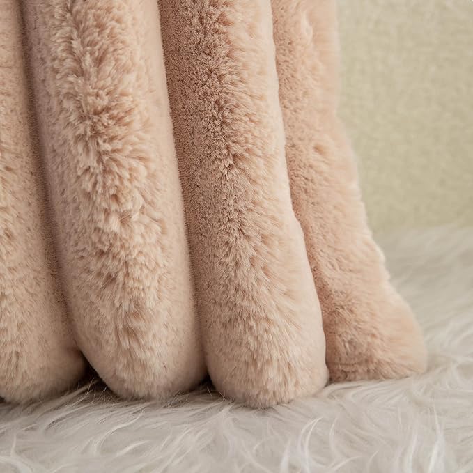 Neelvin Camel Faux Fur Cozy Soft Striped Decorative Throw Pillow Covers 18x18 inch Set of 2,Velvet Pillowcase Cushion Case for Sofa Couch