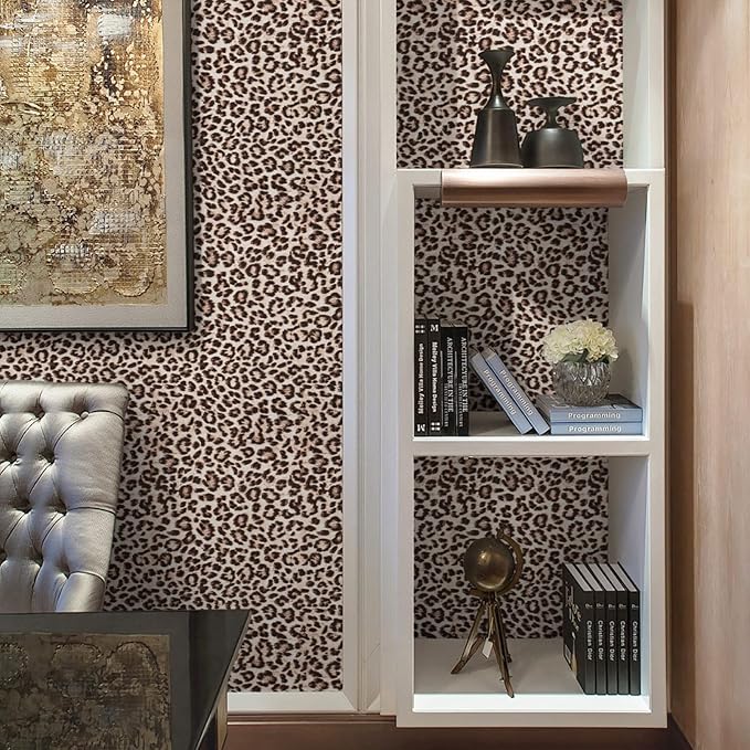 Ismoon 17.5''x78.7'' Leopard Wallpaper Cheetah Print Peel and Stick Wallpaper y2k Room Decor Funky Contact Paper Bathroom Waterproof Bedroom Brown Yellow Self Adhesive Vintage Texture Vinyl Roll