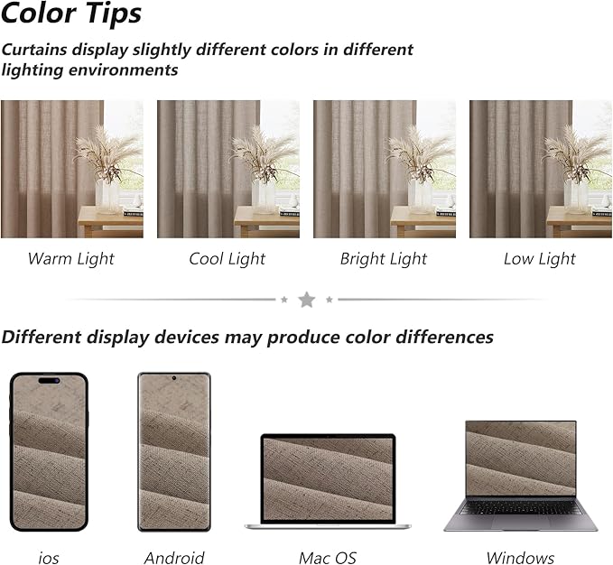 Guken Khaki Linen Curtains 84 Inches Long 2 Panel Set Rod Pocket Semi Sheer Dining Room Cozy Bedroom Decor Cotton Look Country Rustic Farmhouse Boho Curtains 52x84