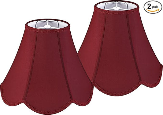 GO&SO Set of 2 Burgundy Bell Lamp Shades Scalloped Lamp Shade Petal Edge Braid 6"Top x 13"Bottom x 10.6"High (Spider) Silk Fabric Lampshades for Floor Lamp,Handmade DIY Table Lamp Shade Replacement