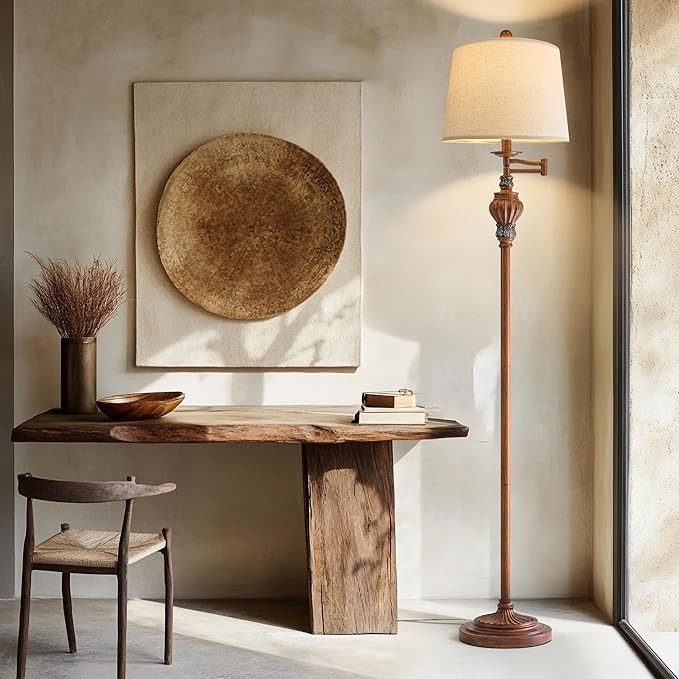 61" Vintage Floor Lamp with 350° Adjustable Swing Arm, Standing Lamp for Bedroom Living Room Bedside Tall lamp Nightstand Retro Farmhouse Mid Century Lamp Light Home Décor Office Gifts