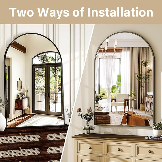 HARRITPURE Arched Wall Mirror – 30"x40" Arch Bathroom Mirror Metal Frame Vanity Mirror for Bedroom, Entryway Dresser Decor, Black