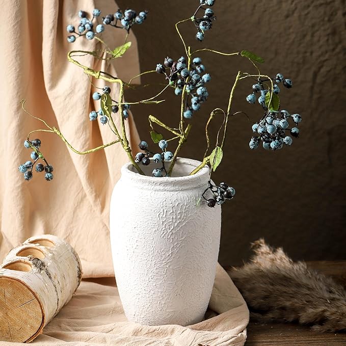 Ceramic Farmhouse Flower Vase, 8.2 Inch Terracotta Rustic Vase, Christmas Decorative Pottery Flower Vases for Living Room, Entryway, Table, Shelf Decor