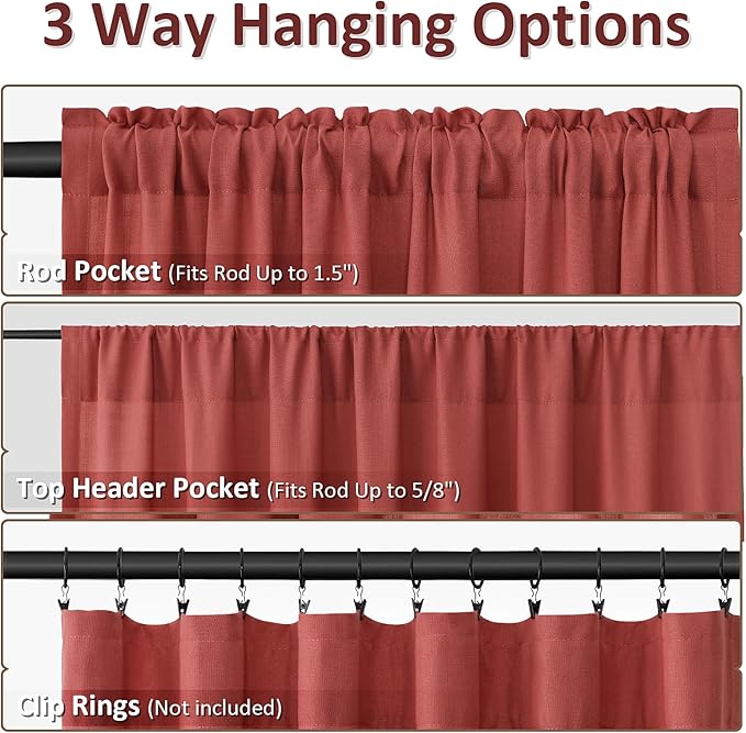 Guken Red Linen Curtains 84 Inch Length for Living Room Bedroom 2 Panels Set Rod Pocket Light Filtering Semi Sheer Window Curtains 52 Inch Width Boho Farmhouse Linen Drapes, W52xL84